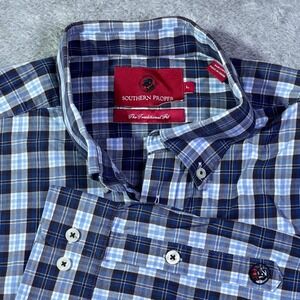 Southern Proper Men's Blue Plaid‎ Button Down Long Sleeve Shirt